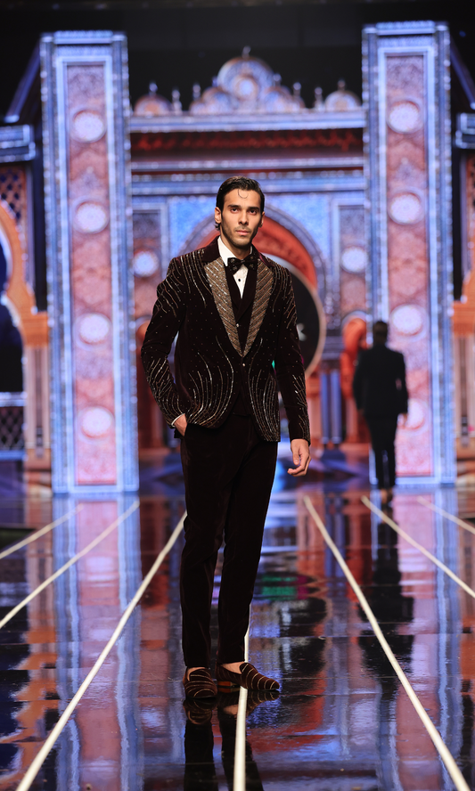 Khoobam Brown Zardozi Work Tuxedo