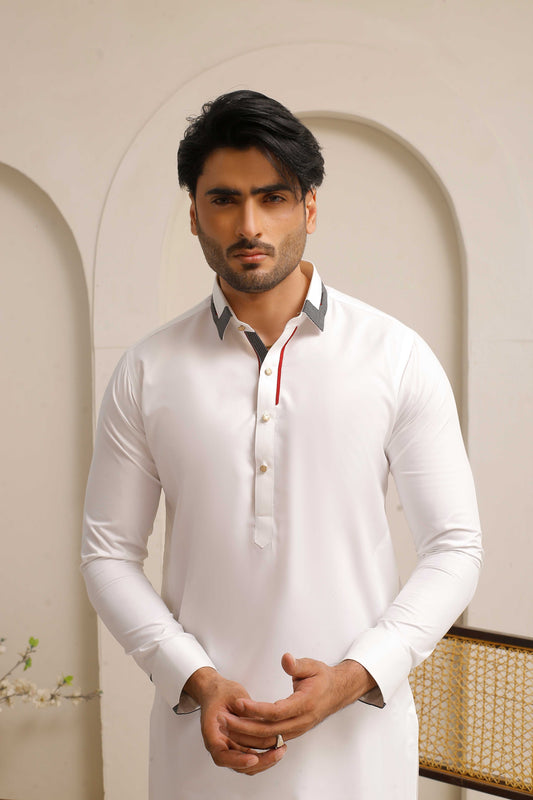 White Executive Shining Shalwar Kameez
