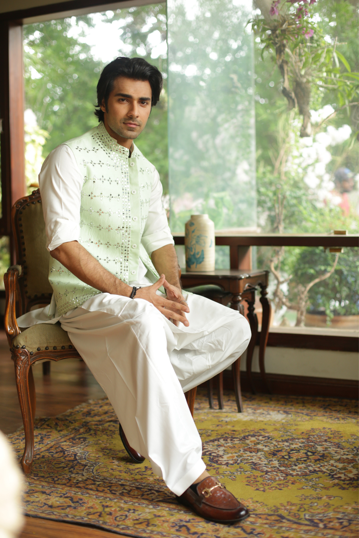 Mint Green Mirror Work Waistcoat