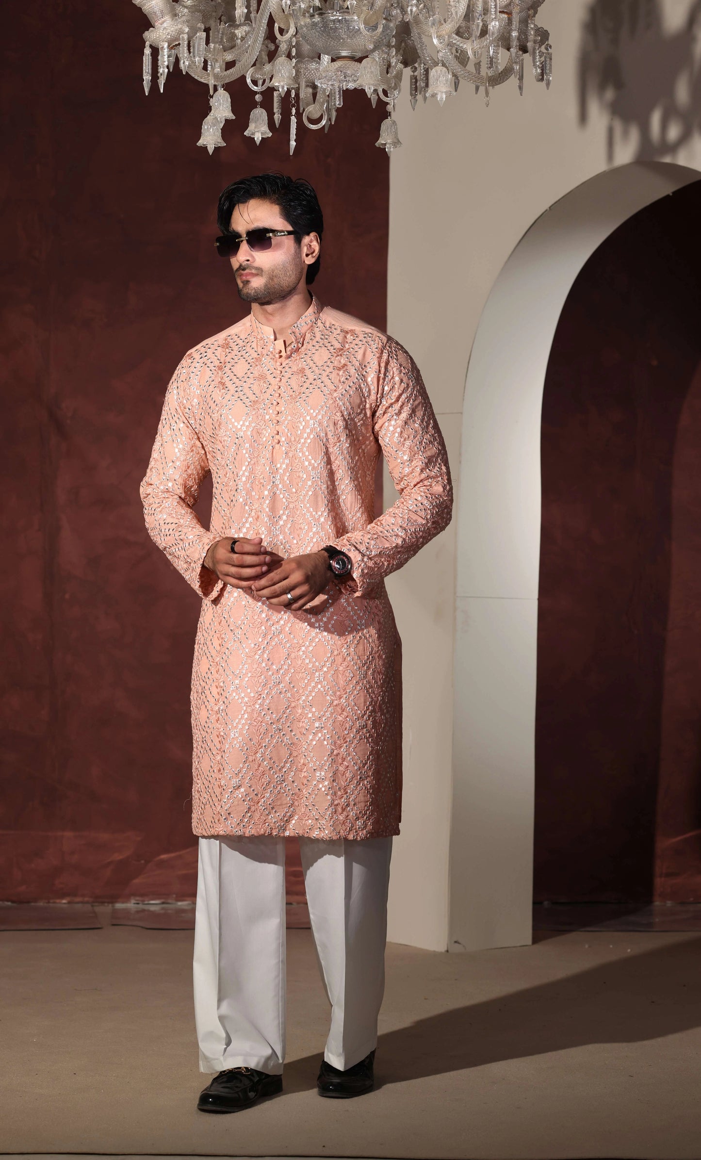 Peach Kurta With Wide Leg Trouser