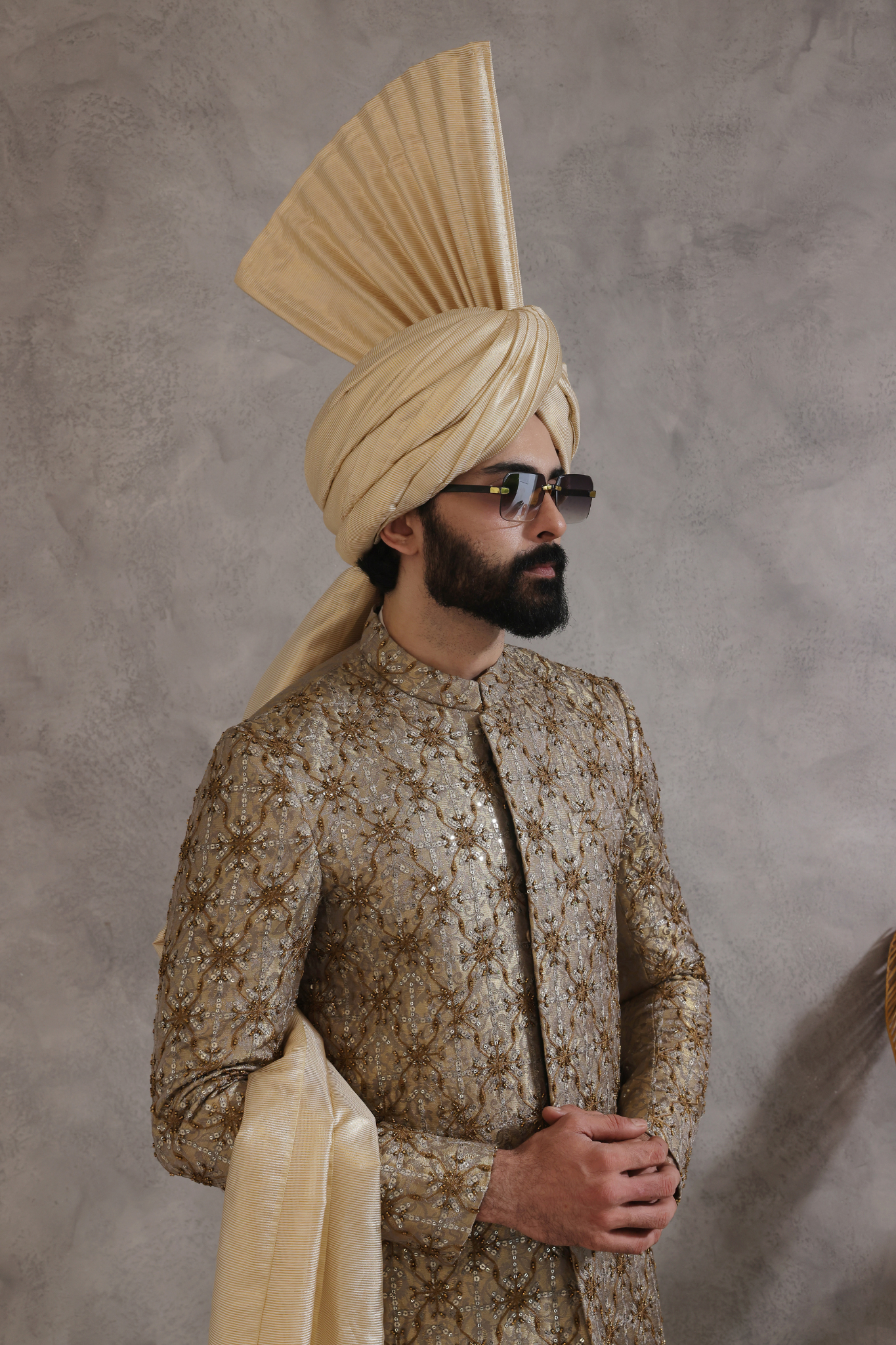 SHR 615 Gold Sherwani