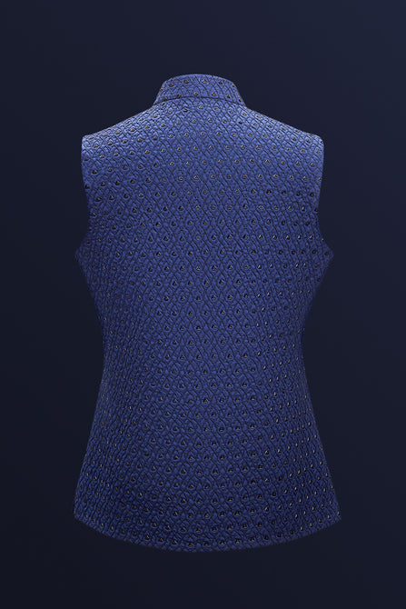 MC 95 Navy Blue WaistCoat For Men - Mashal Couture