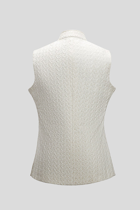 MC 98 White Ivory Trio Chain Waistcoat For Men - Mashal Couture