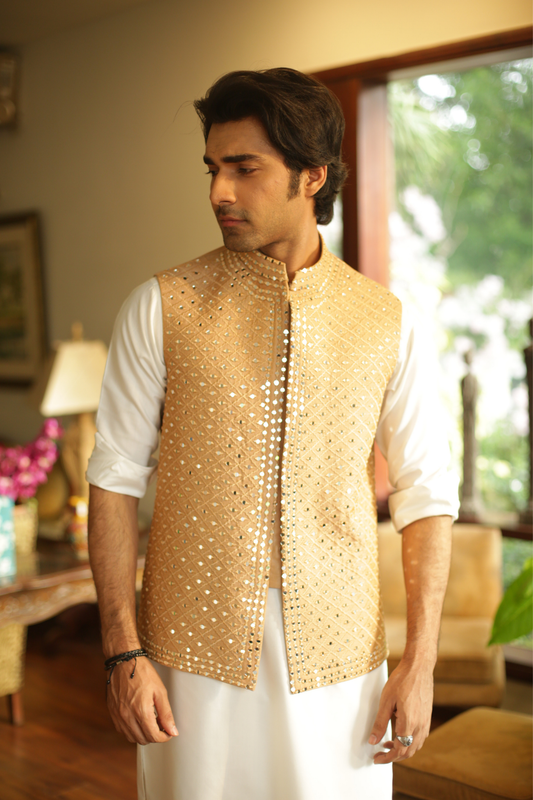 Cinnamon Mirror Work Waistcoat