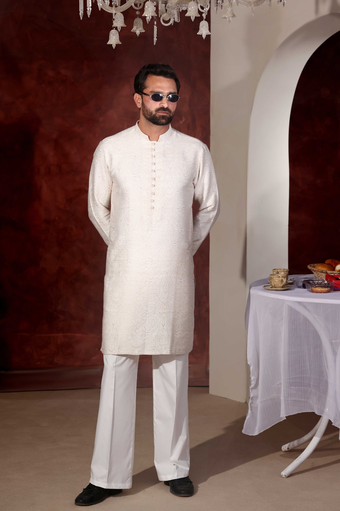 White Chikankari Kurta Wide Leg Trouser