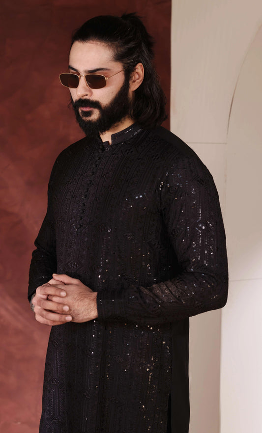Black Desginer Kurta Trouser
