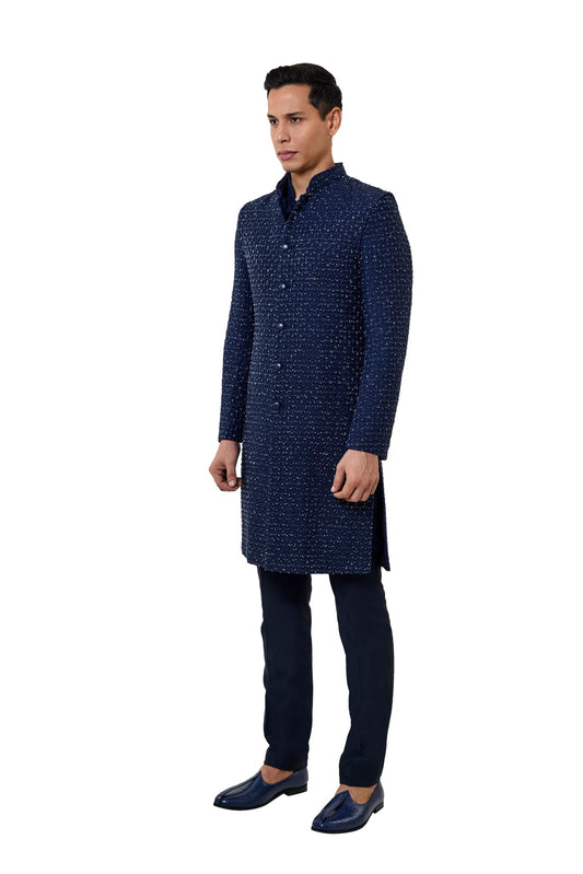 MC 512 Blue Groom Sherwani For Men Wedding - Mashal Couture