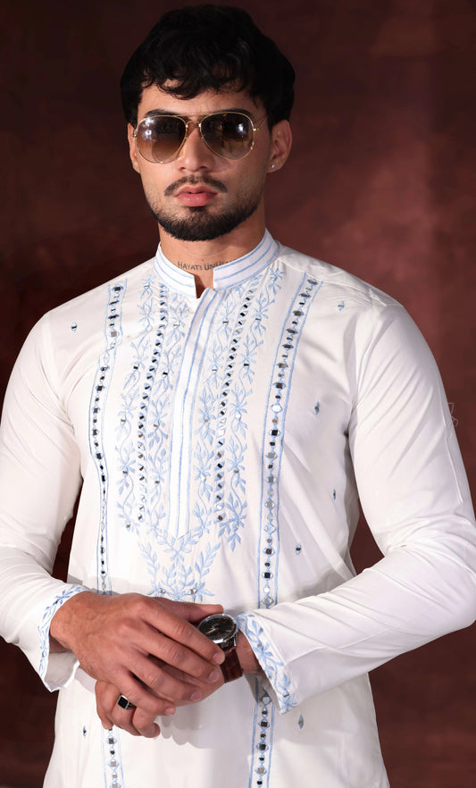 Mirror Work White Kurta Trouser
