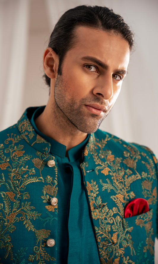 MC 200 Green Copper Men’s Prince Coat - Mashal Couture