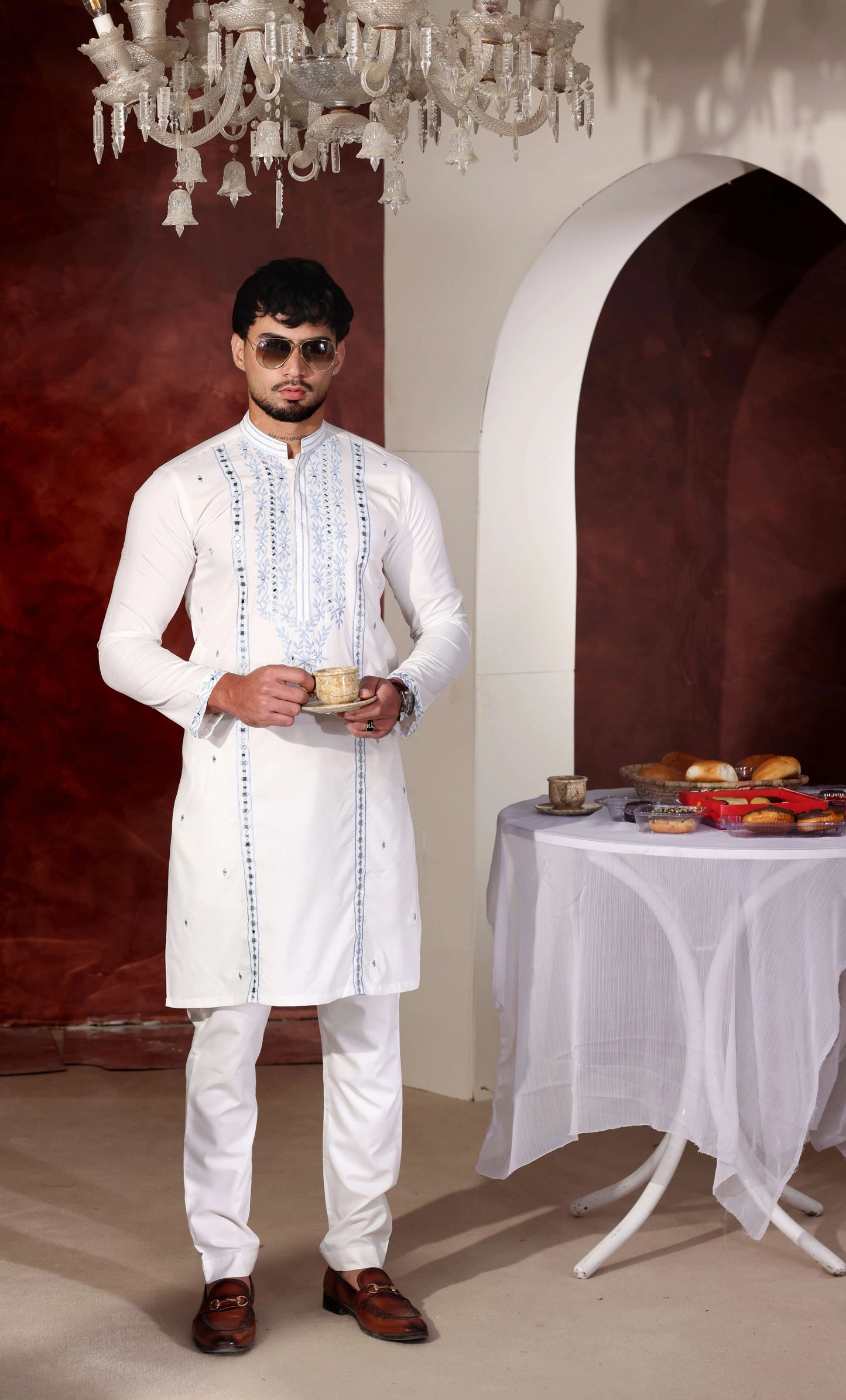 Mirror Work White Kurta Trouser