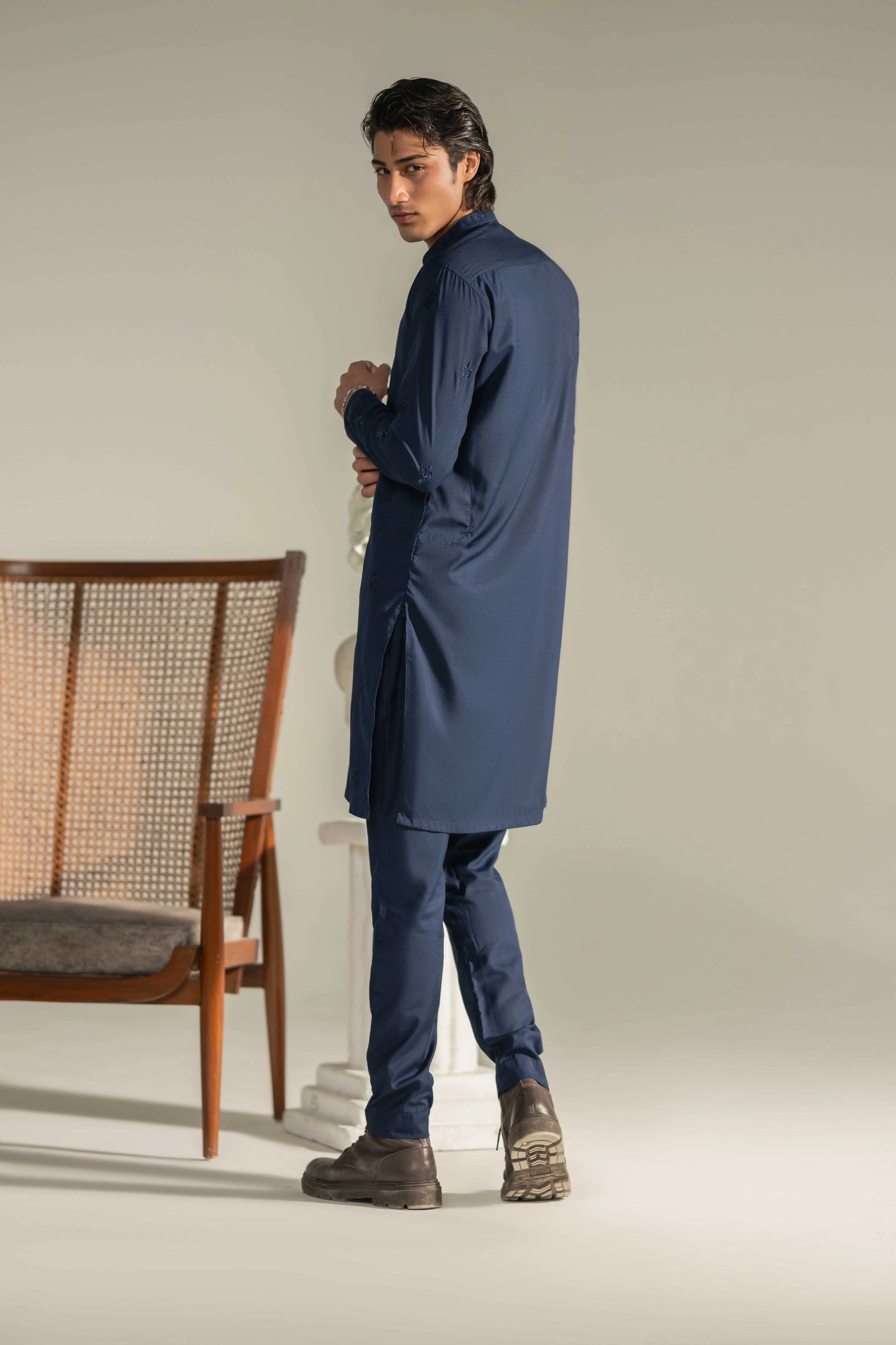 Navy Blue Emb Kurta Pajama
