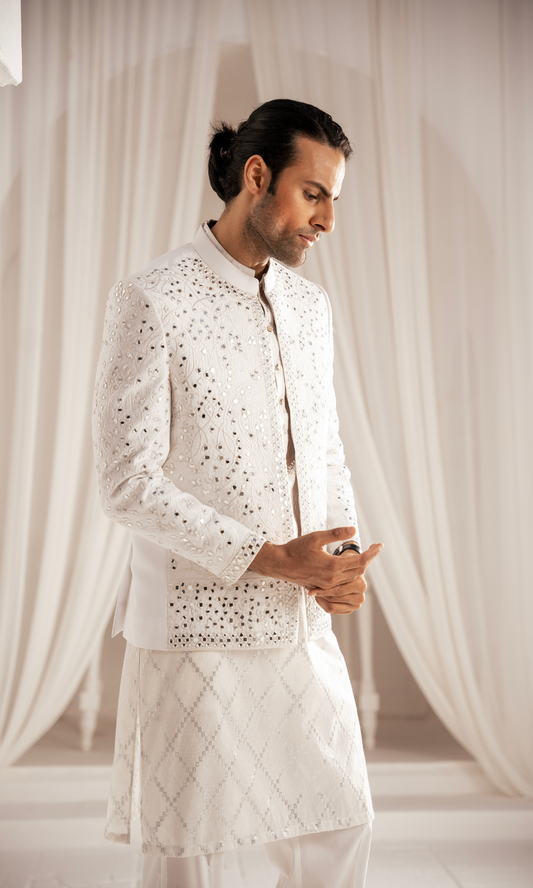 MC 201 White Prince Coat For Wedding - Mashal Couture