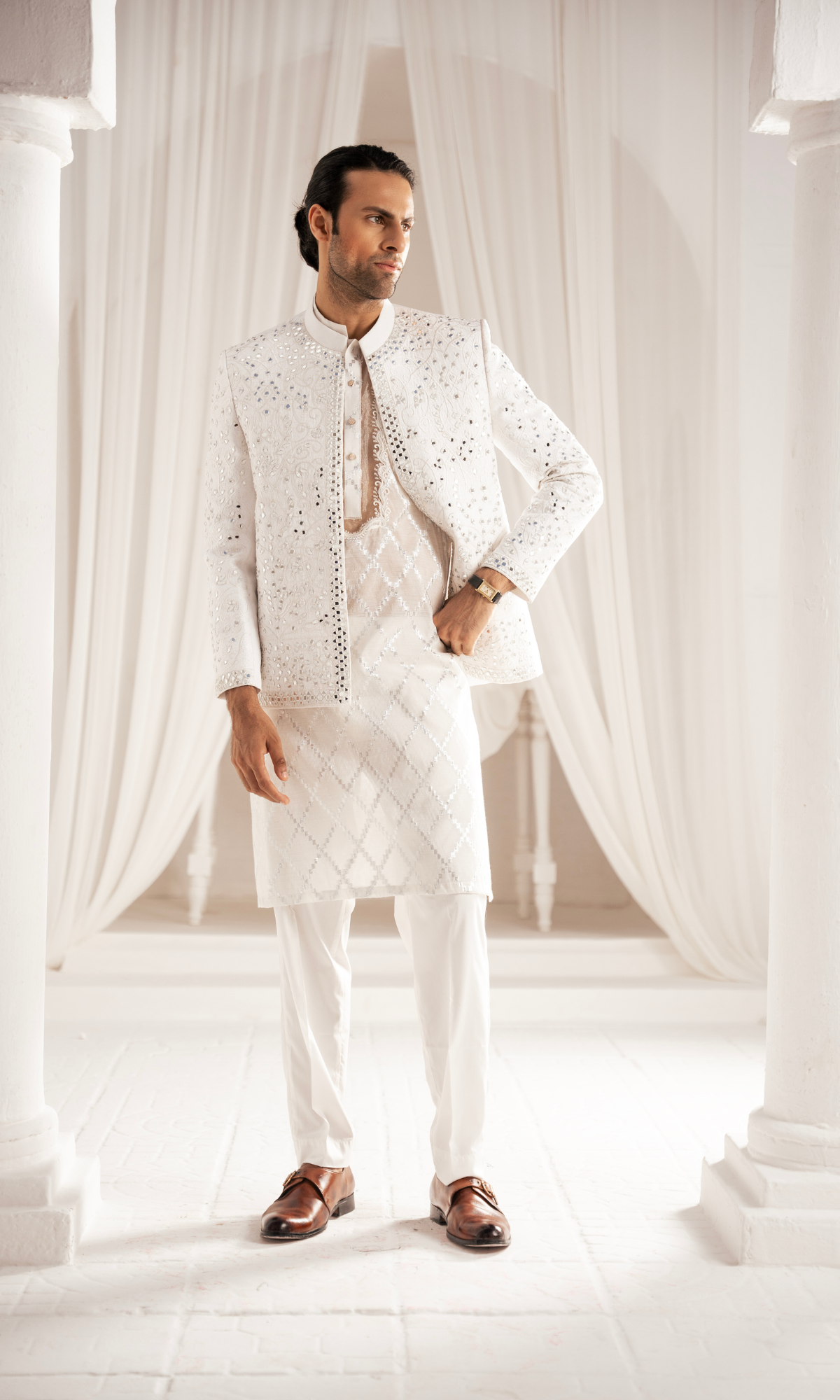 MC 201 White Prince Coat For Wedding - Mashal Couture