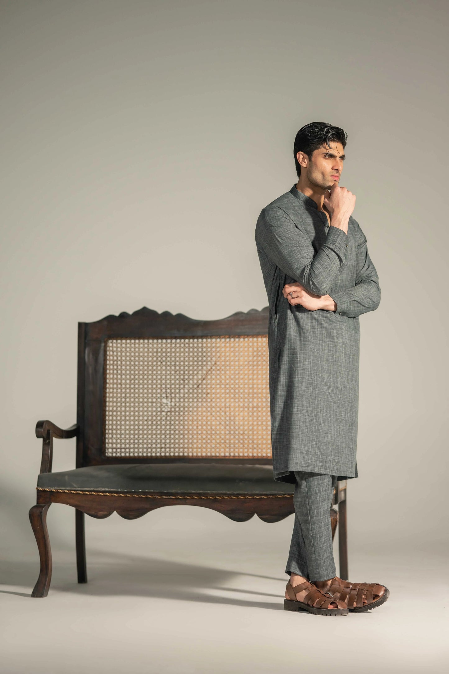 Self Dark Grey Kurta Pajama