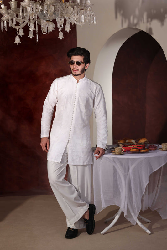 White Chikankari Lopp Button Kurta