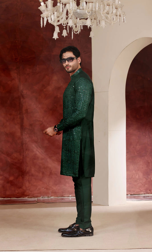 Green Chikankari Kurta With Trouser