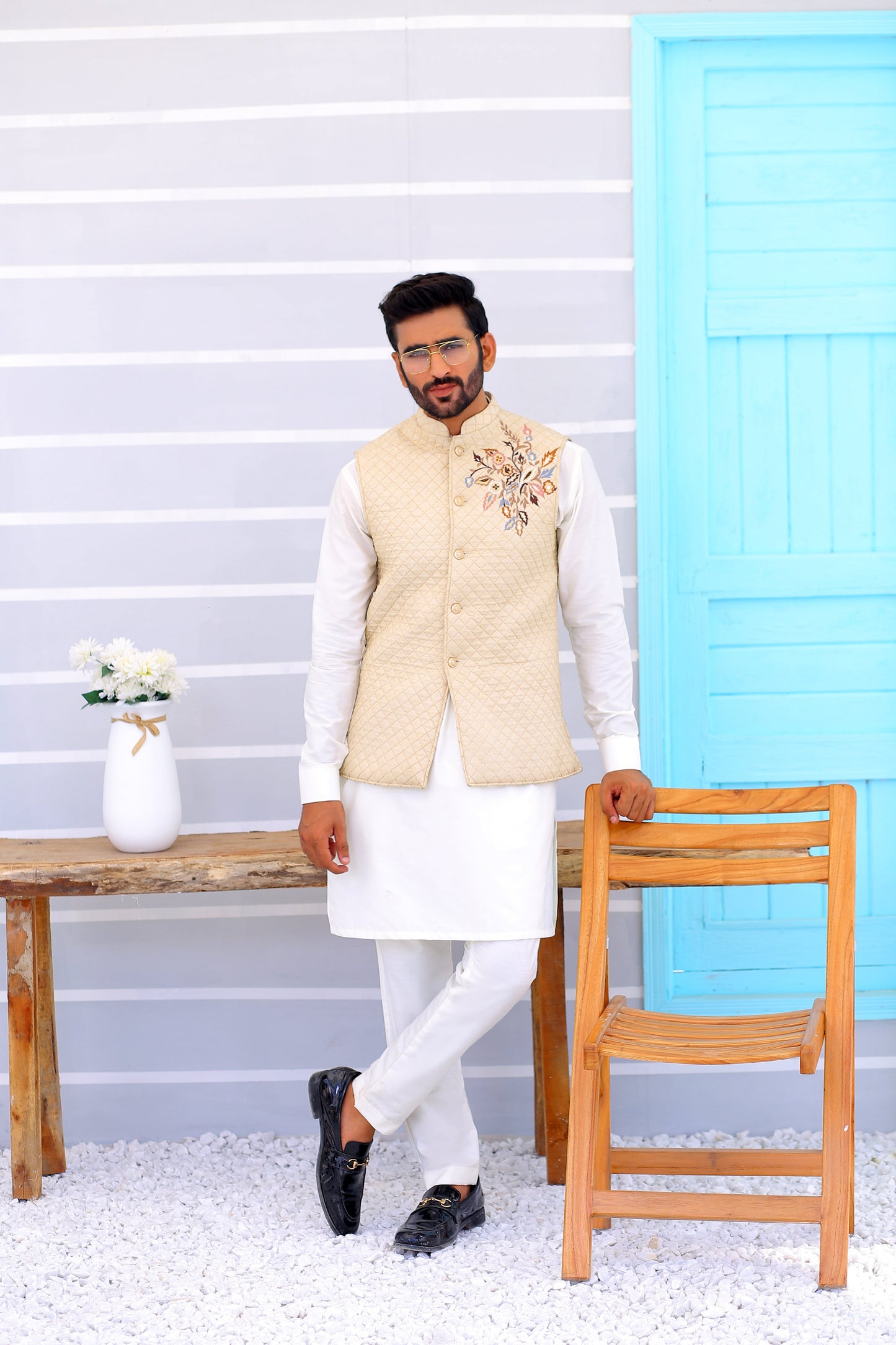 waistcoat and shalwar kameez