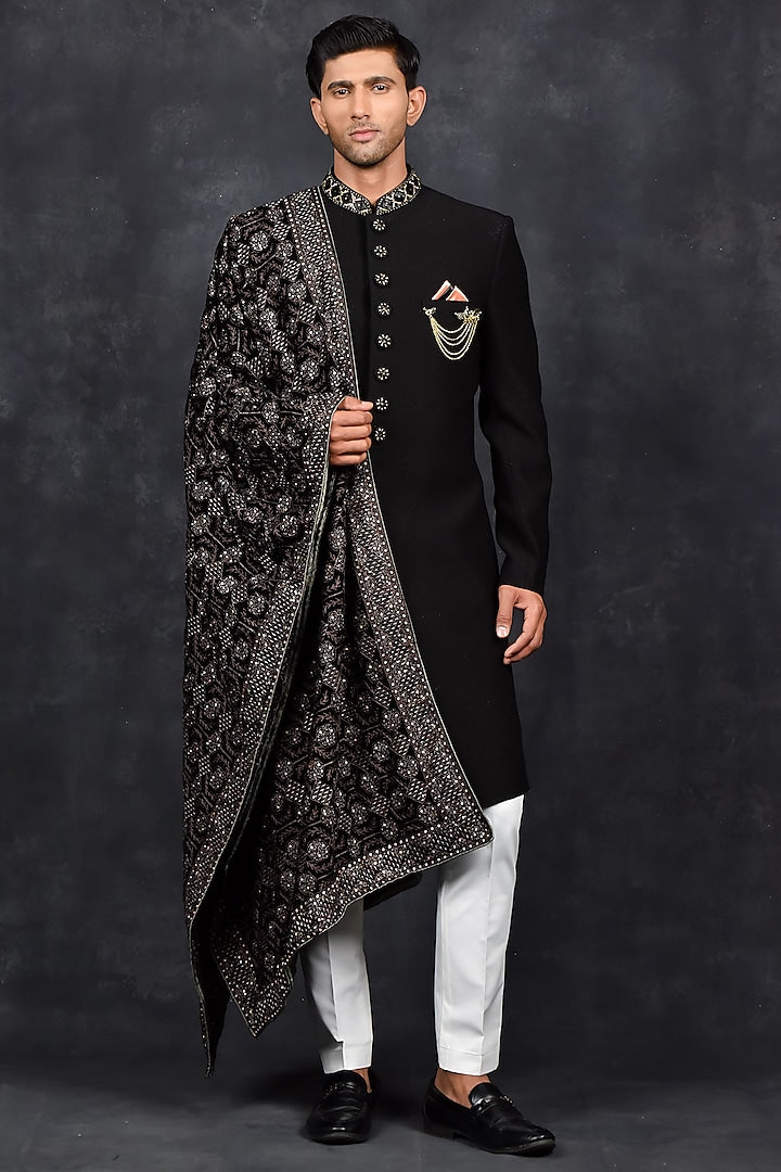 MC 545 Sherwani Black - Mashal Couture