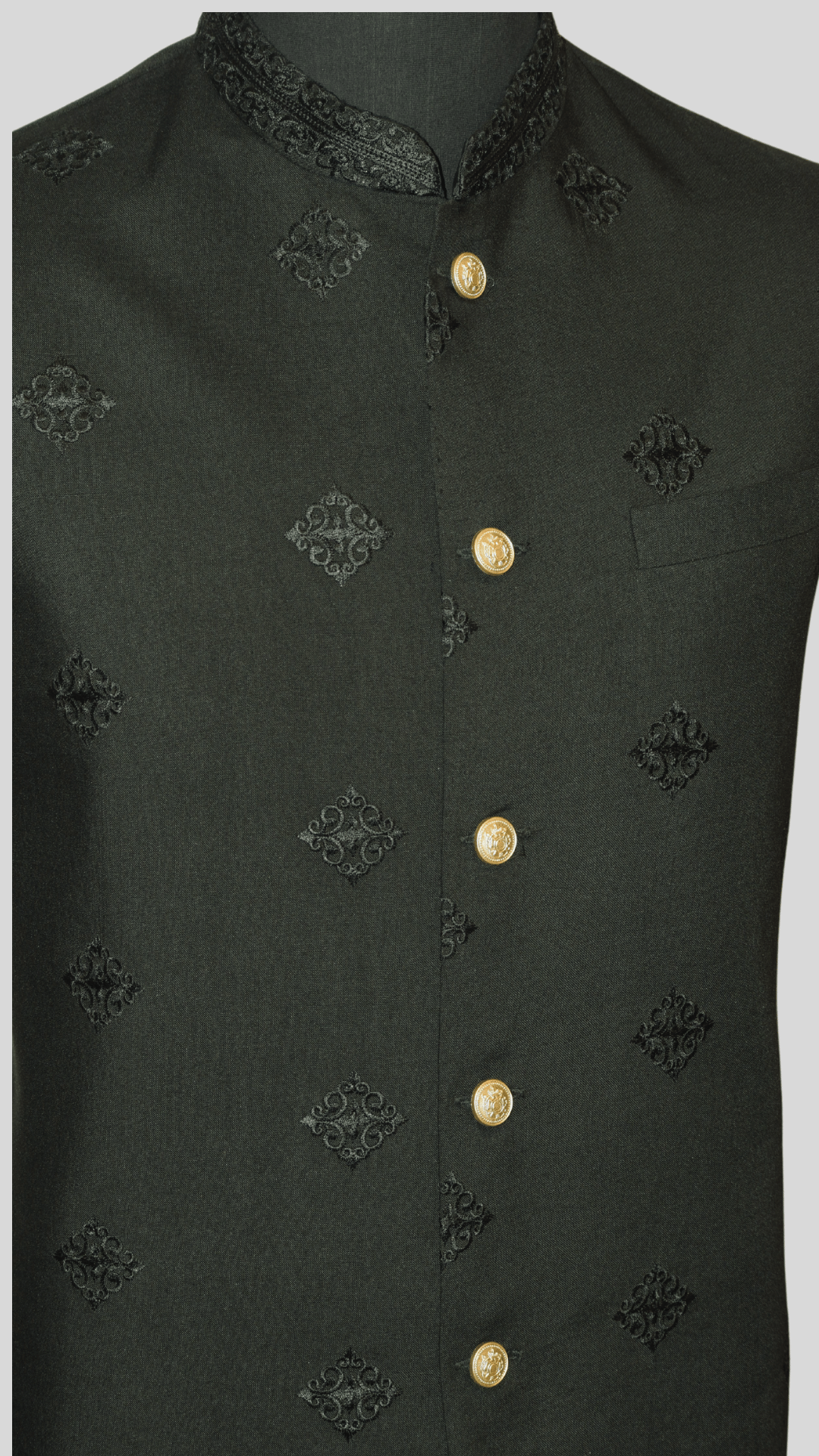 MC 115 Black Waistcoat with Gold Buttons For Men's - Mashal Couture