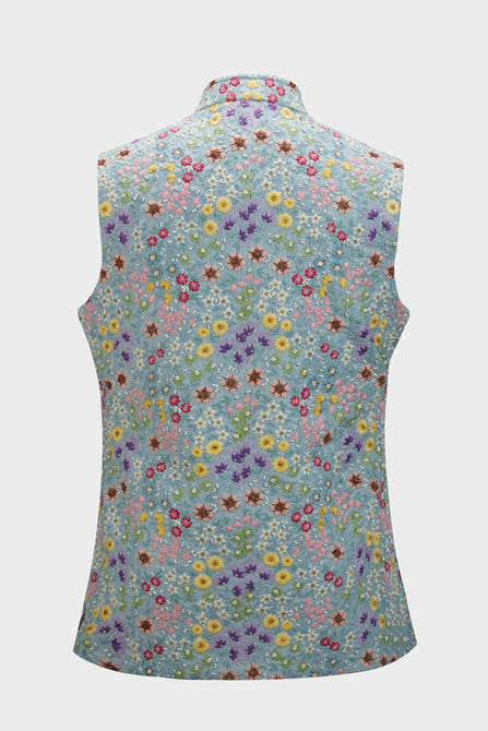 MC 111 Grey Embroidered Bundi WaistCoat For Men - Mashal Couture