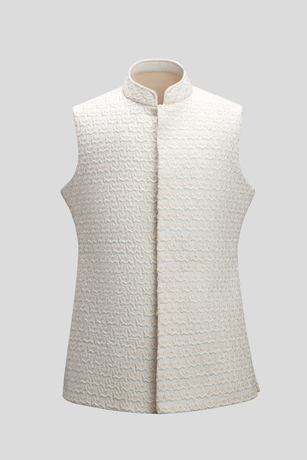 MC 110 Ivory White Waistcoat For Men - Mashal Couture