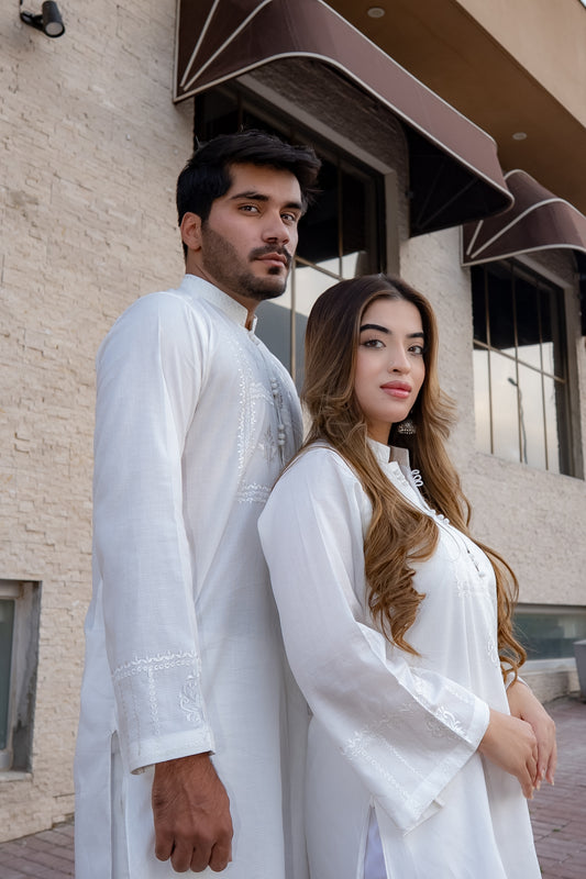 MC WHITE EMBROIDERED COUPLES DRESS