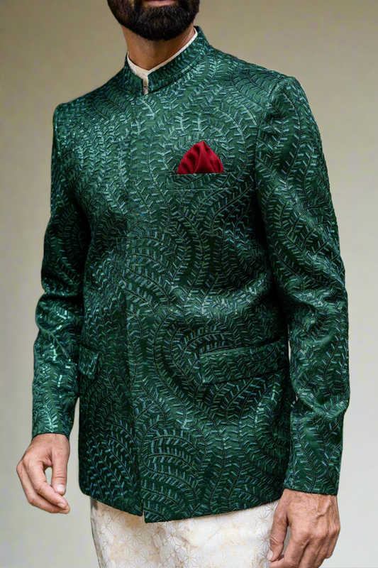 MC 142 Green Sequence Prince Coat For Wedding - Mashal Couture