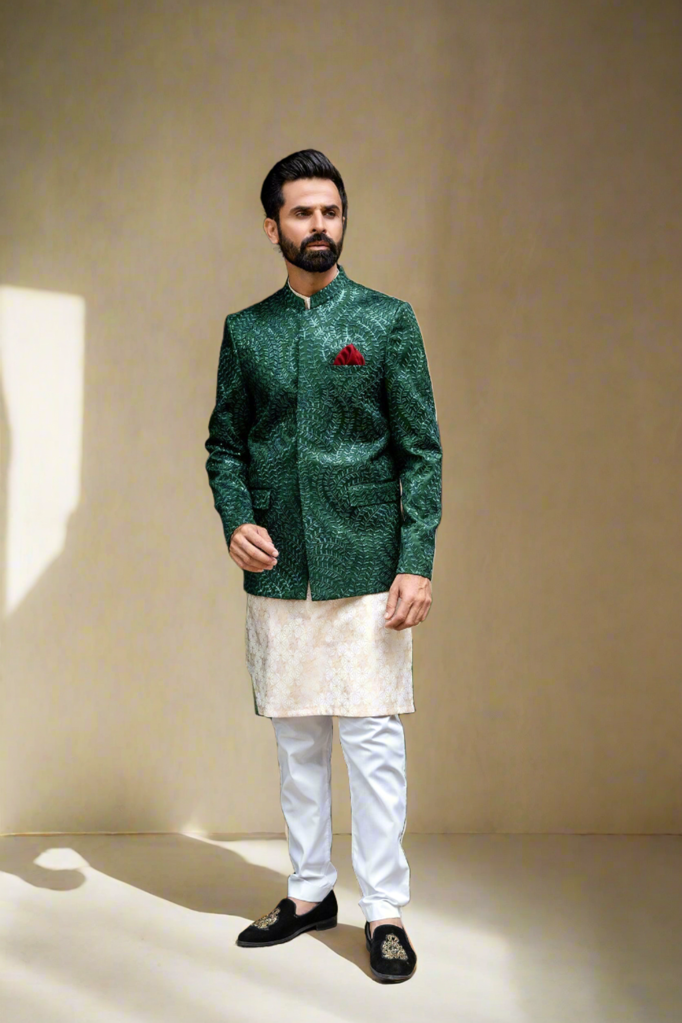 MC 142 Green Sequence Prince Coat For Wedding - Mashal Couture