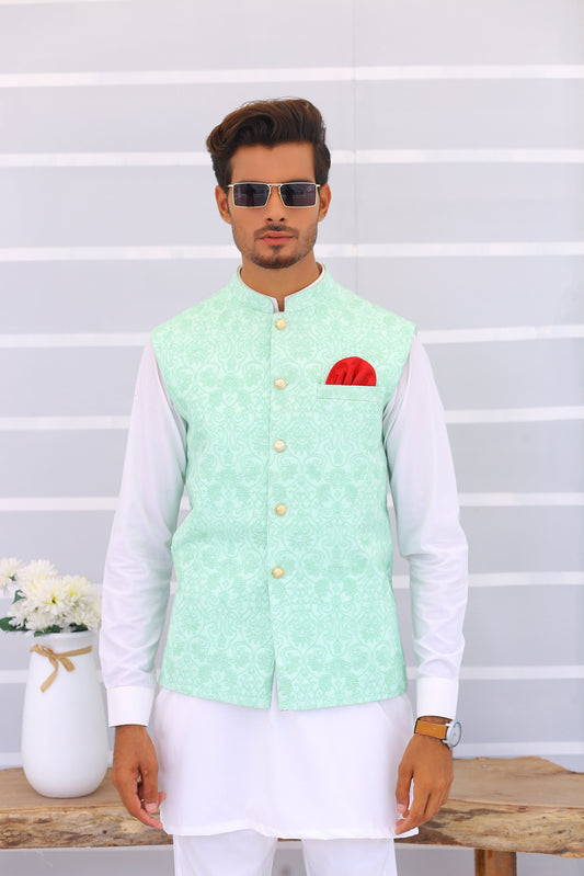 Light Blue Embroidered Waistcoat