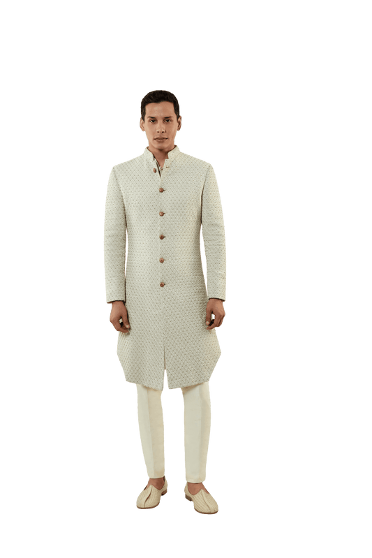 MC 515 Off-White Short Sherwani With Pants - Mashal Couture