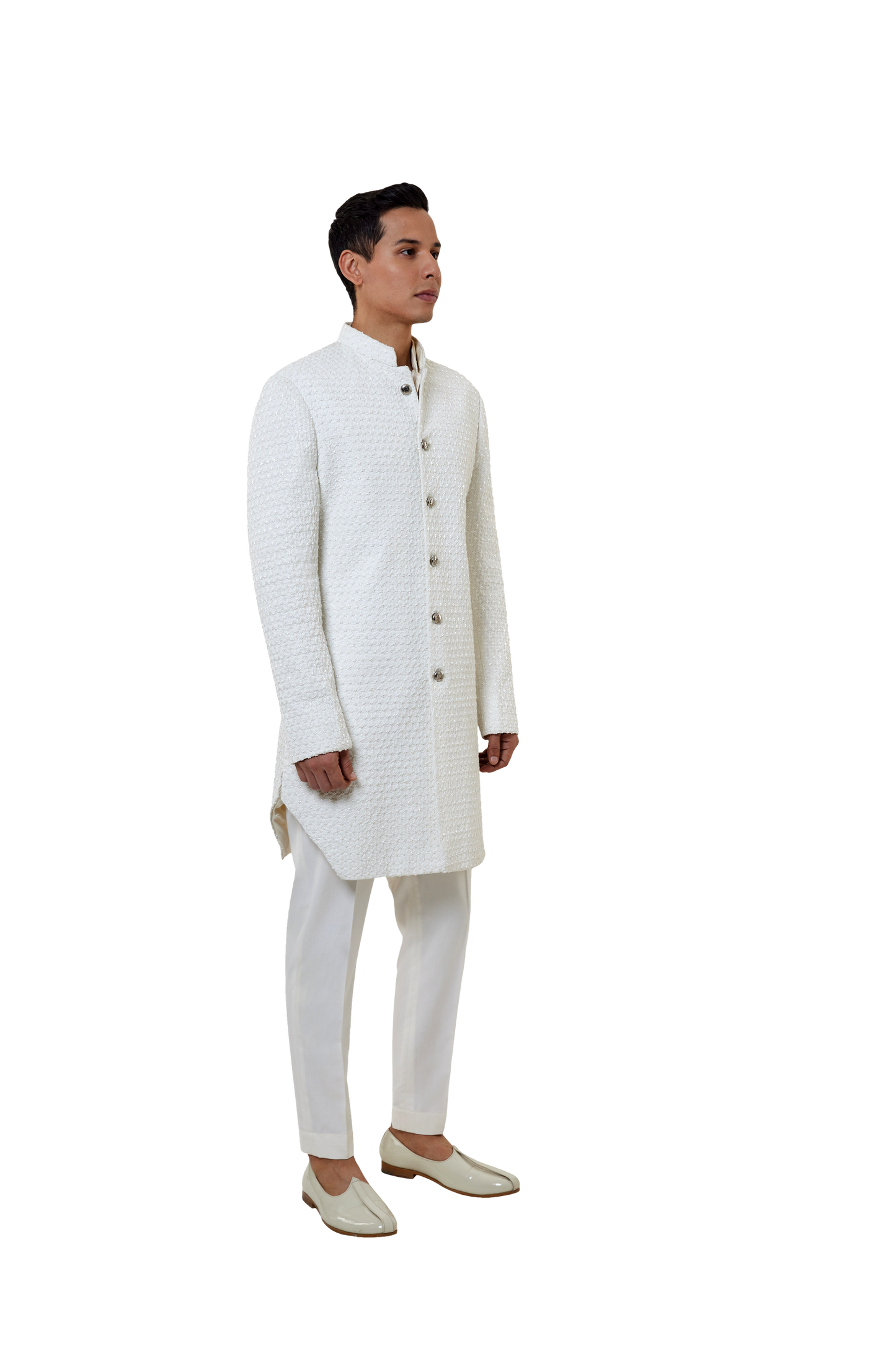 MC 519 White Short Sherwani With Pants - Mashal Couture