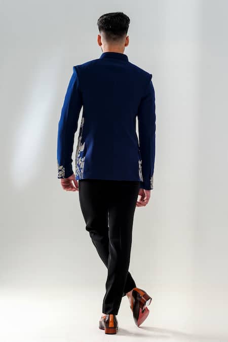 MC 106 Blue Bottom Embroidered Handwork Prince Coat - Mashal Couture