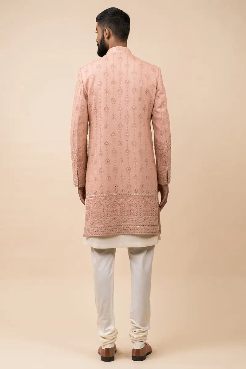 MC 508 Powder Pink Sherwani For Groom - Mashal Couture