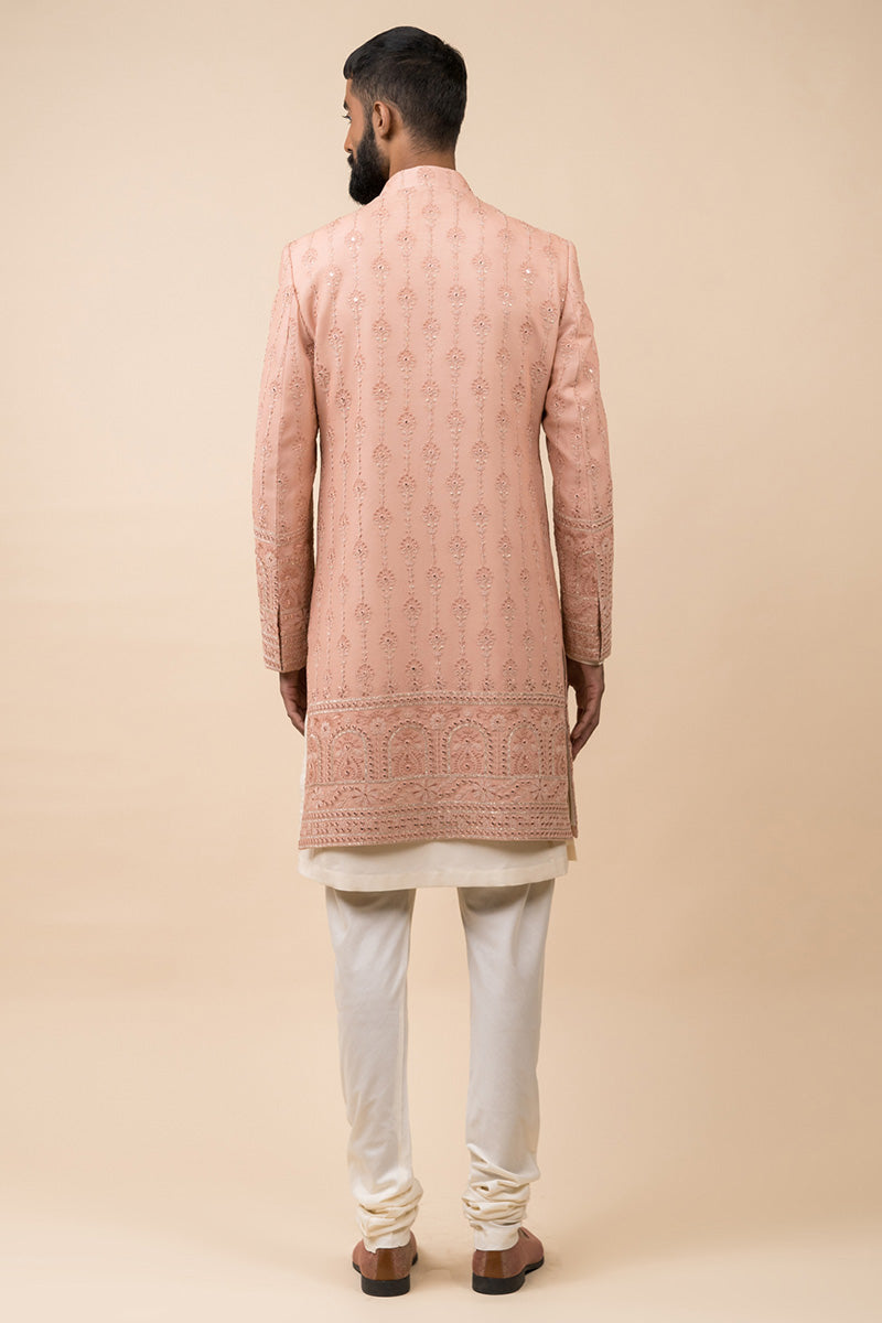 MC 508 Powder Pink Sherwani For Groom - Mashal Couture