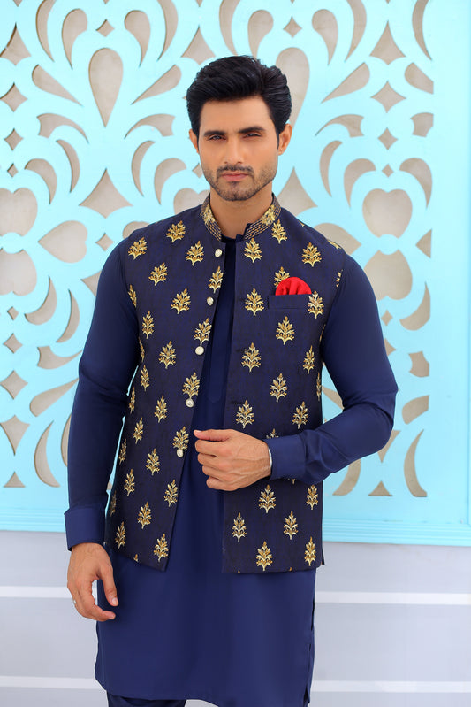 Navy Blue embroidered waistcoat