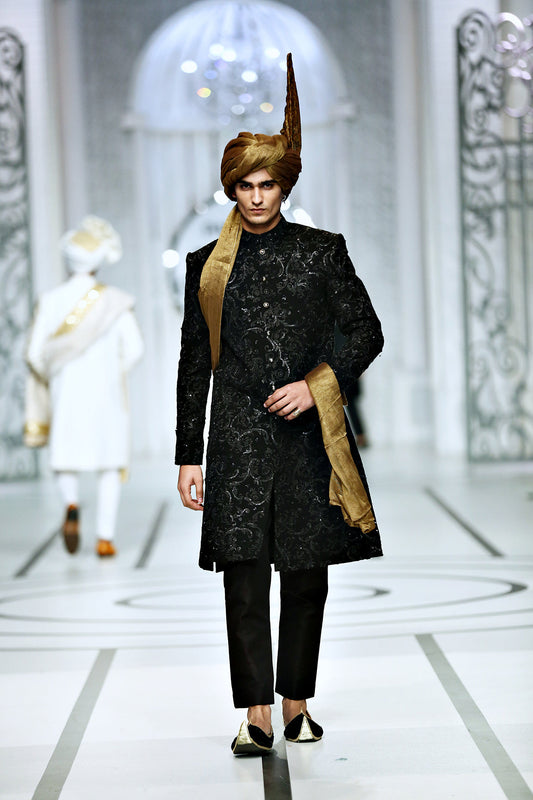 MC 602 Black Sherwani For Groom - Mashal Couture