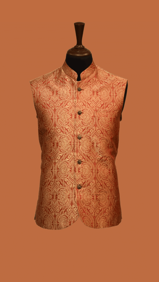 MC 113 Red and Gold Men's Waistcoat - Mashal Couture