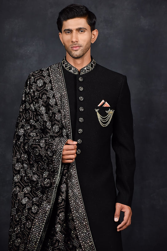 MC 545 Sherwani Black - Mashal Couture