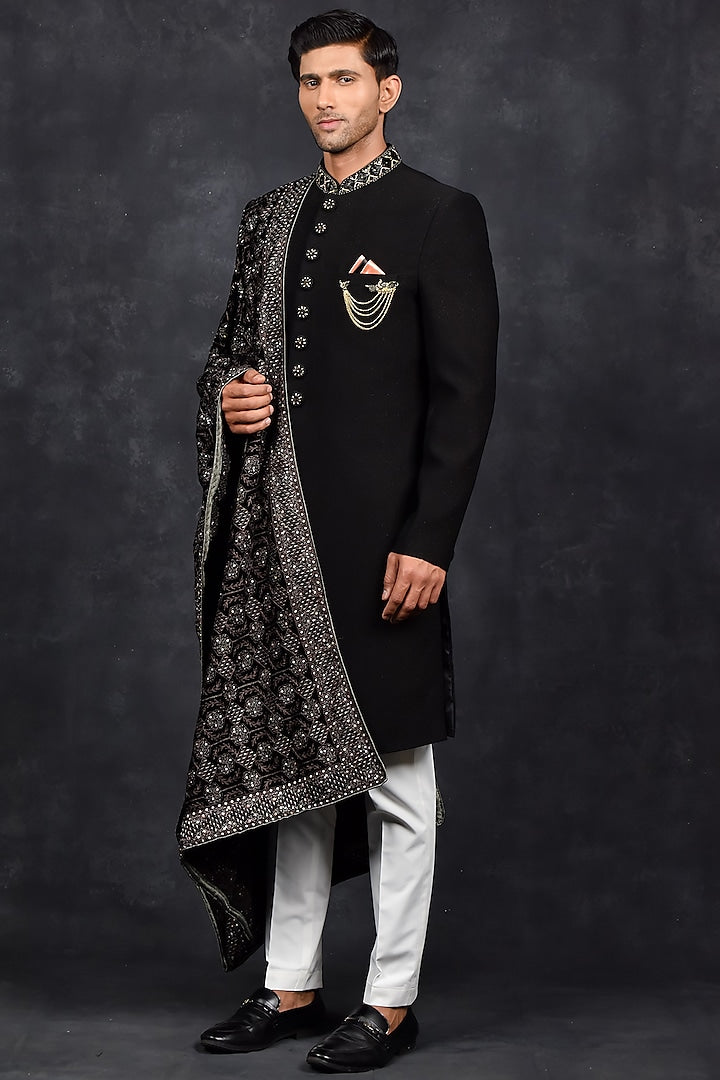 MC 545 Sherwani Black - Mashal Couture