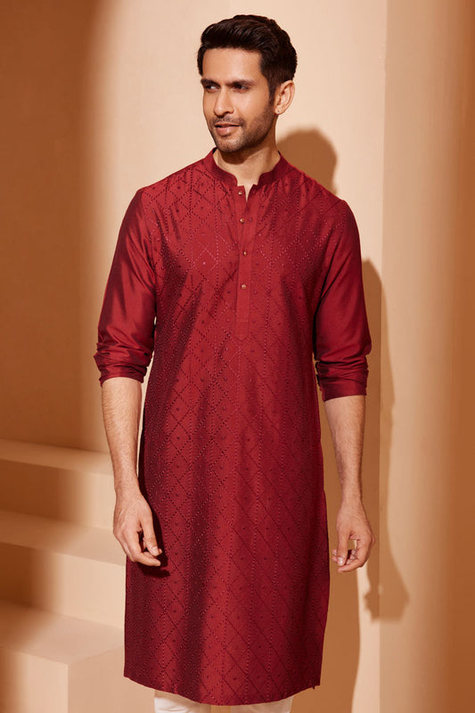MC KP 11 Maroon Chicken Kari Kurta Pajama - Mashal Couture