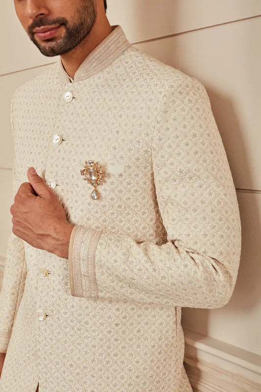 MC 501 Men's Ivory Sherwani Design Marriage - Mashal Couture