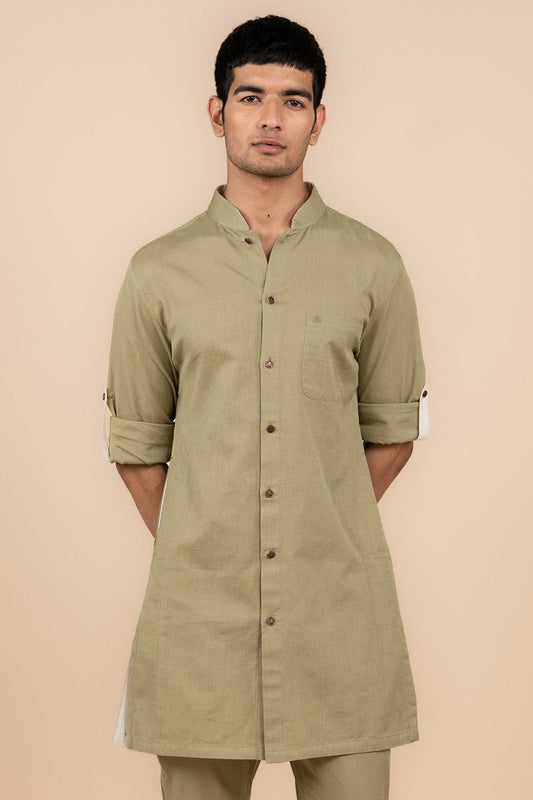 MC KP 06 Olive Front Open Kurta Pajama For Men - Mashal Couture