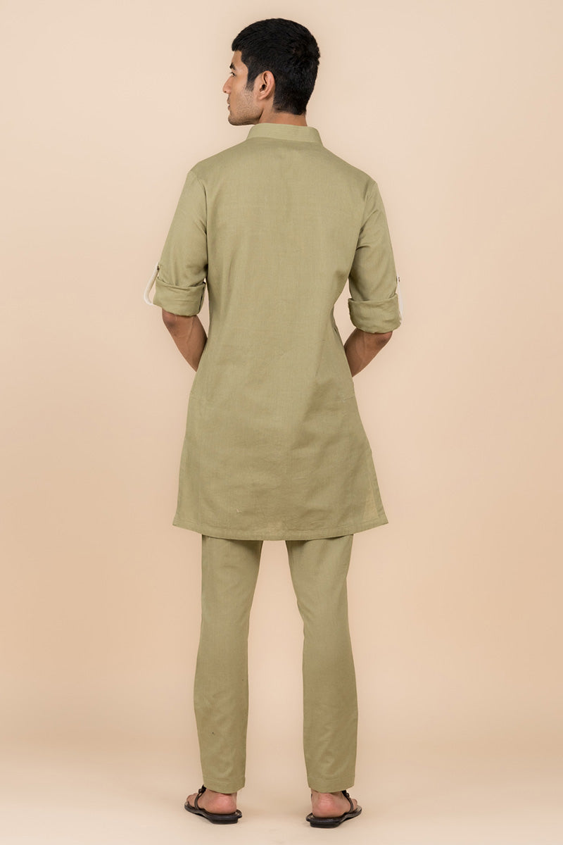MC KP 06 Olive Front Open Kurta Pajama For Men - Mashal Couture