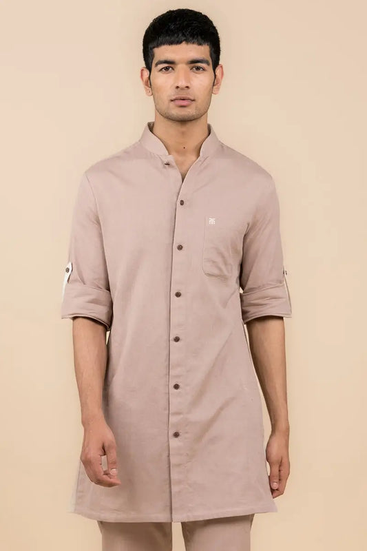 MC KP 07 Beige Front Open Kurta Pajama - Mashal Couture