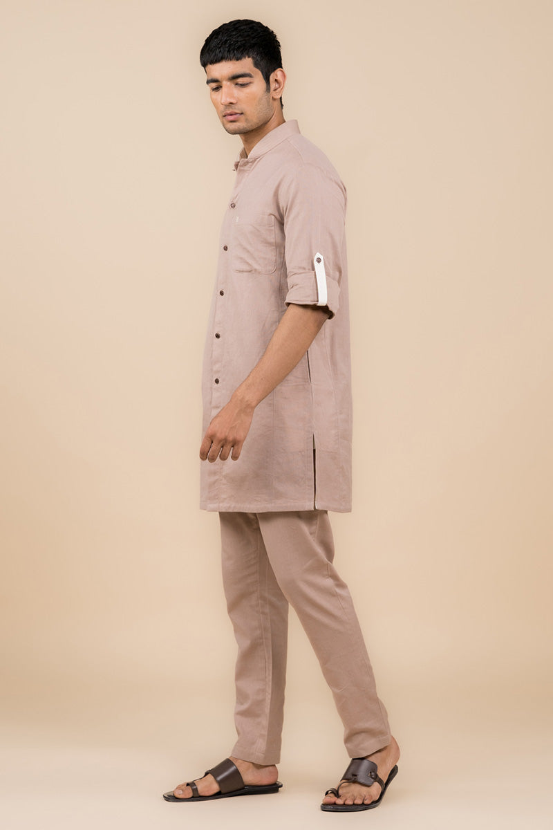 MC KP 07 Beige Front Open Kurta Pajama - Mashal Couture
