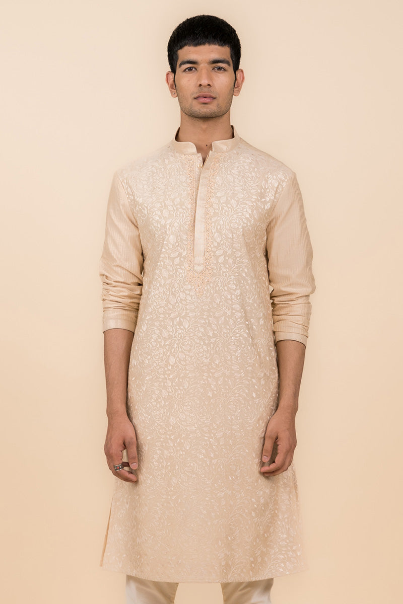 MC KP 10 Beige Chicken Kari Kurta Pajama or Men - Mashal Couture