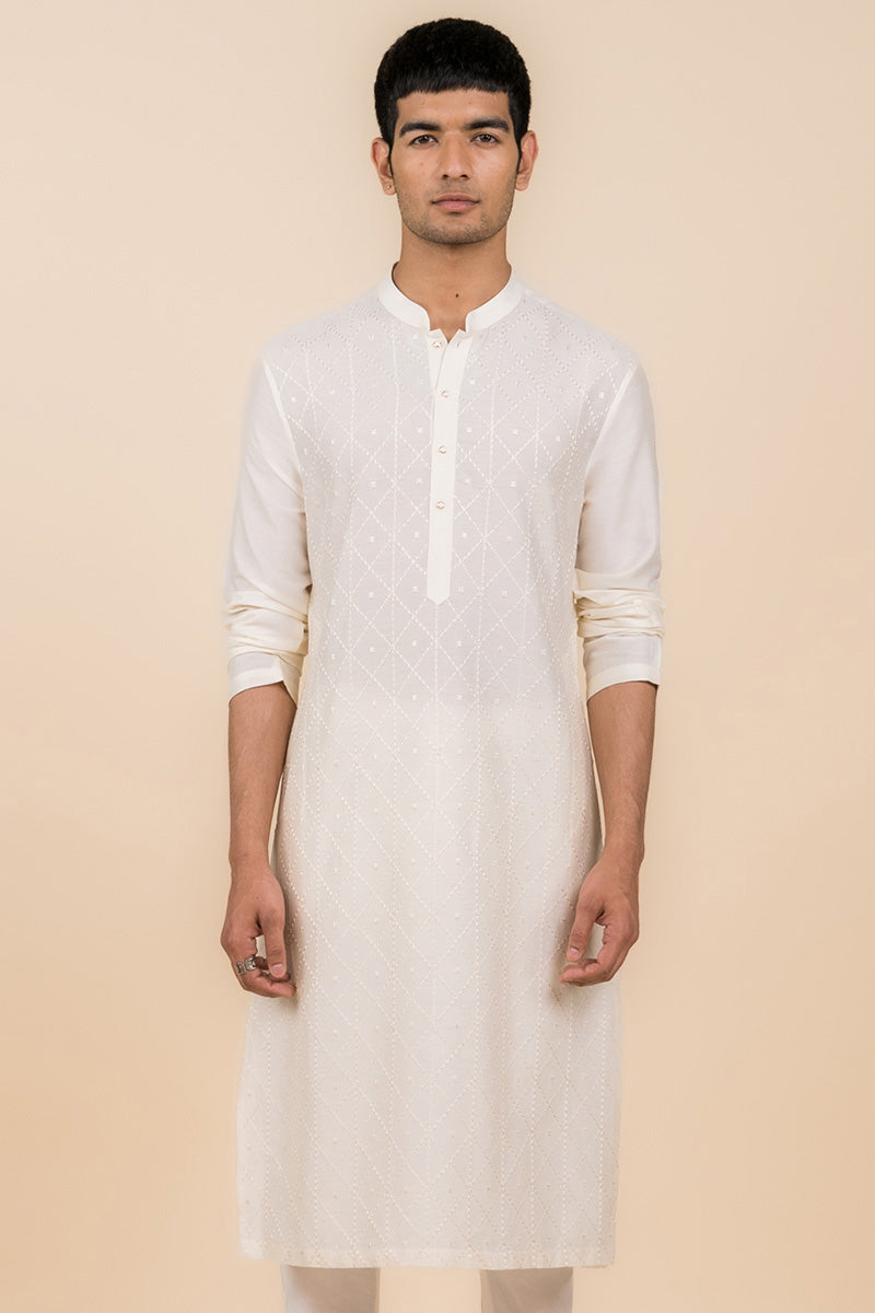 MC KP 12 White Chicken Kari Kurta Pajama - Mashal Couture