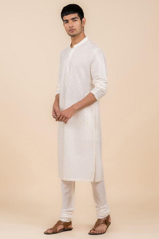MC KP 12 White Chicken Kari Kurta Pajama - Mashal Couture