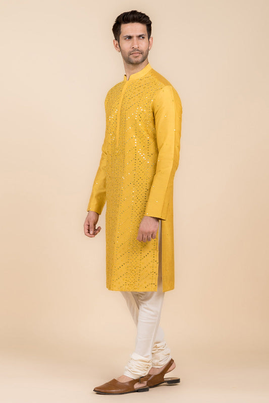 MC KP 16 Haldi Embroided Kurta Pajama For Men - Mashal Couture