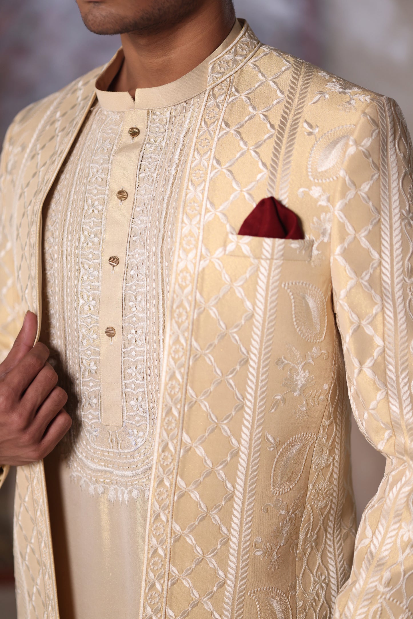Front Open Emb Prince Coat